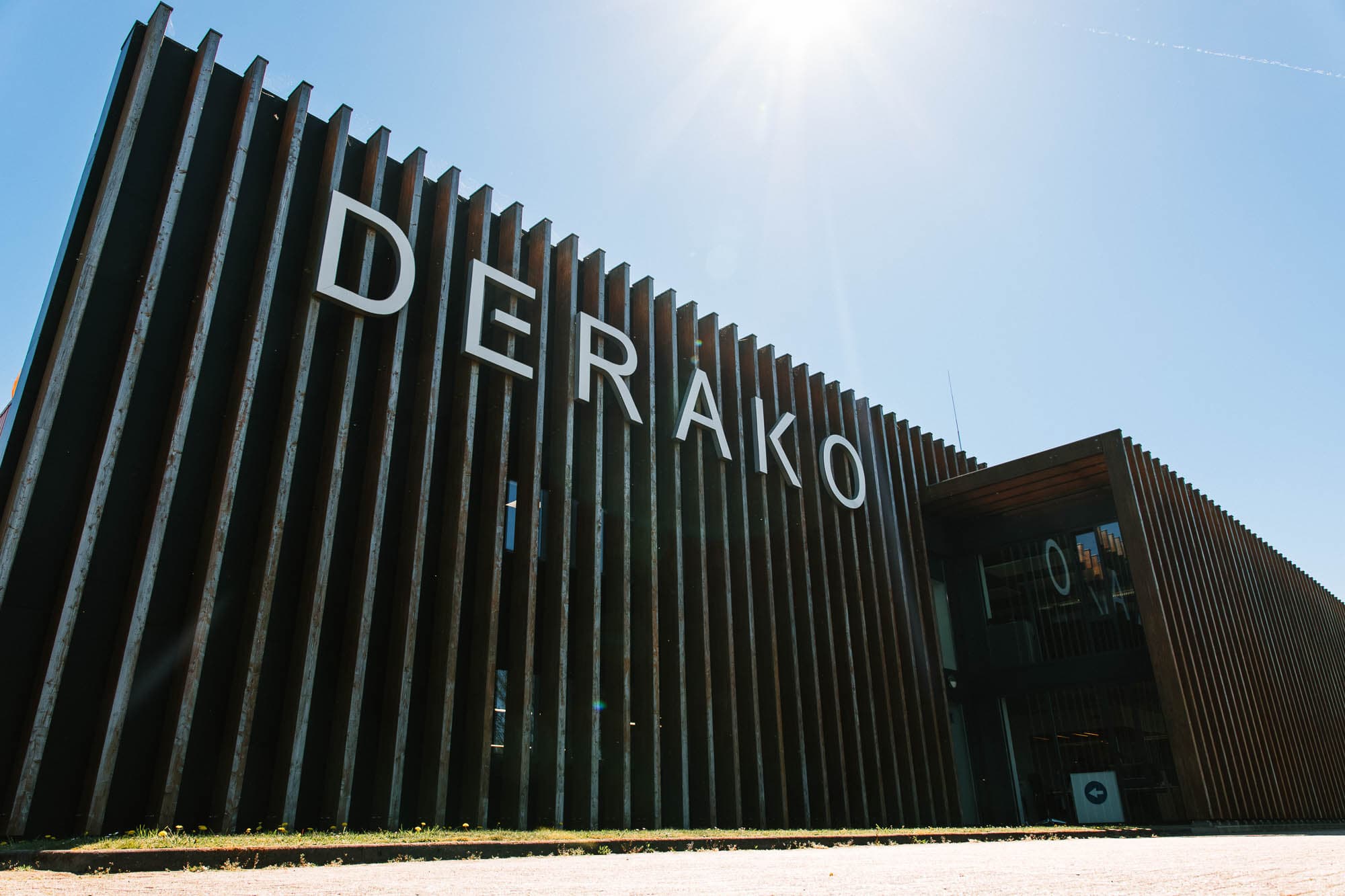 Wooden-slat facade of the DeRaKo building.