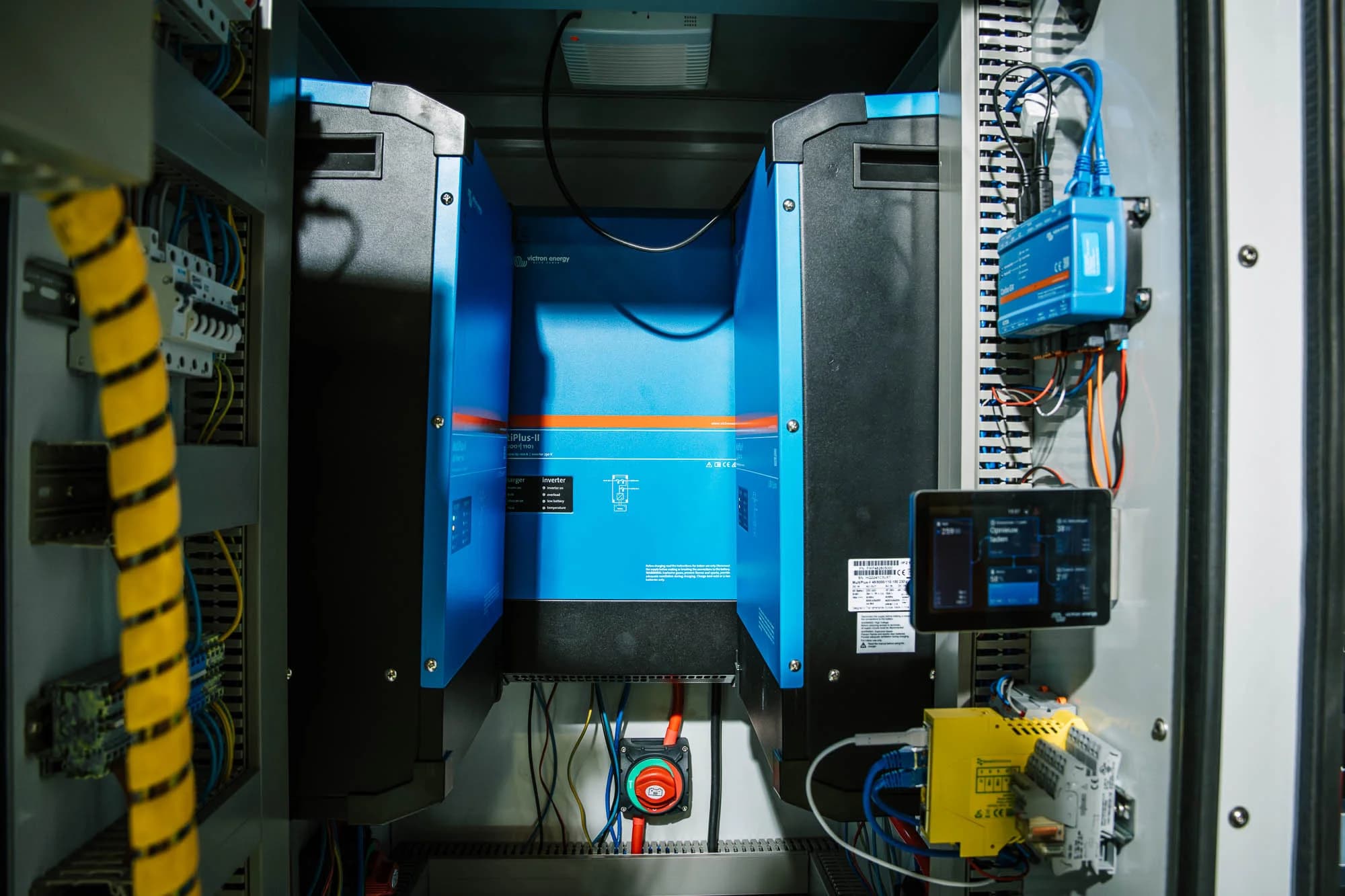 Blue Victron MultiPlus-II equipment in an electrical installation